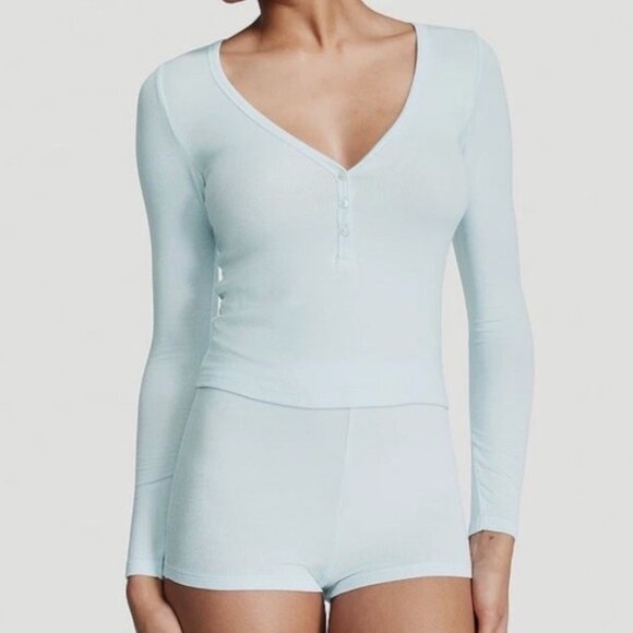 Victoria's Secret Other - NWT Victoria's Secret Modal PJ Set V Neck Sleepwear Baby Blue Henley Ribbed